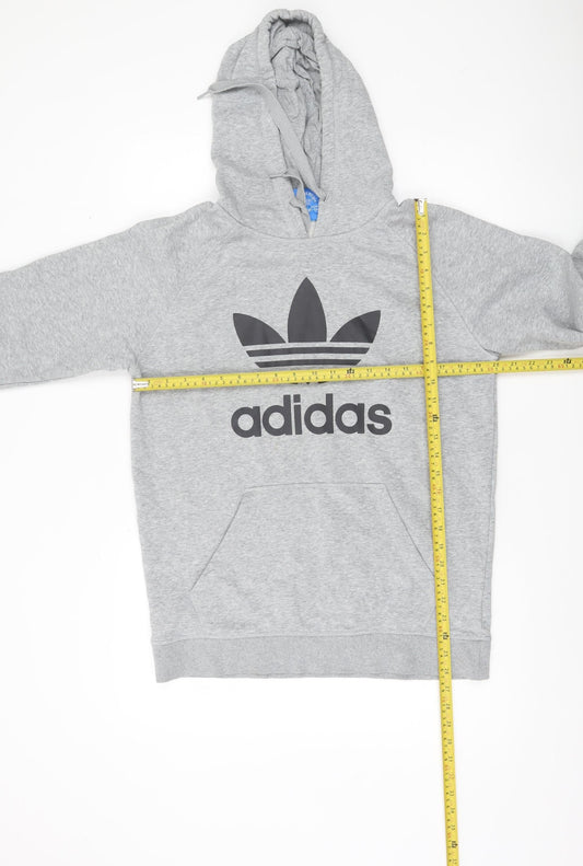 Adidas Men Grey Pullover Hoodie M Logo Sports Fleece Sweatshirt