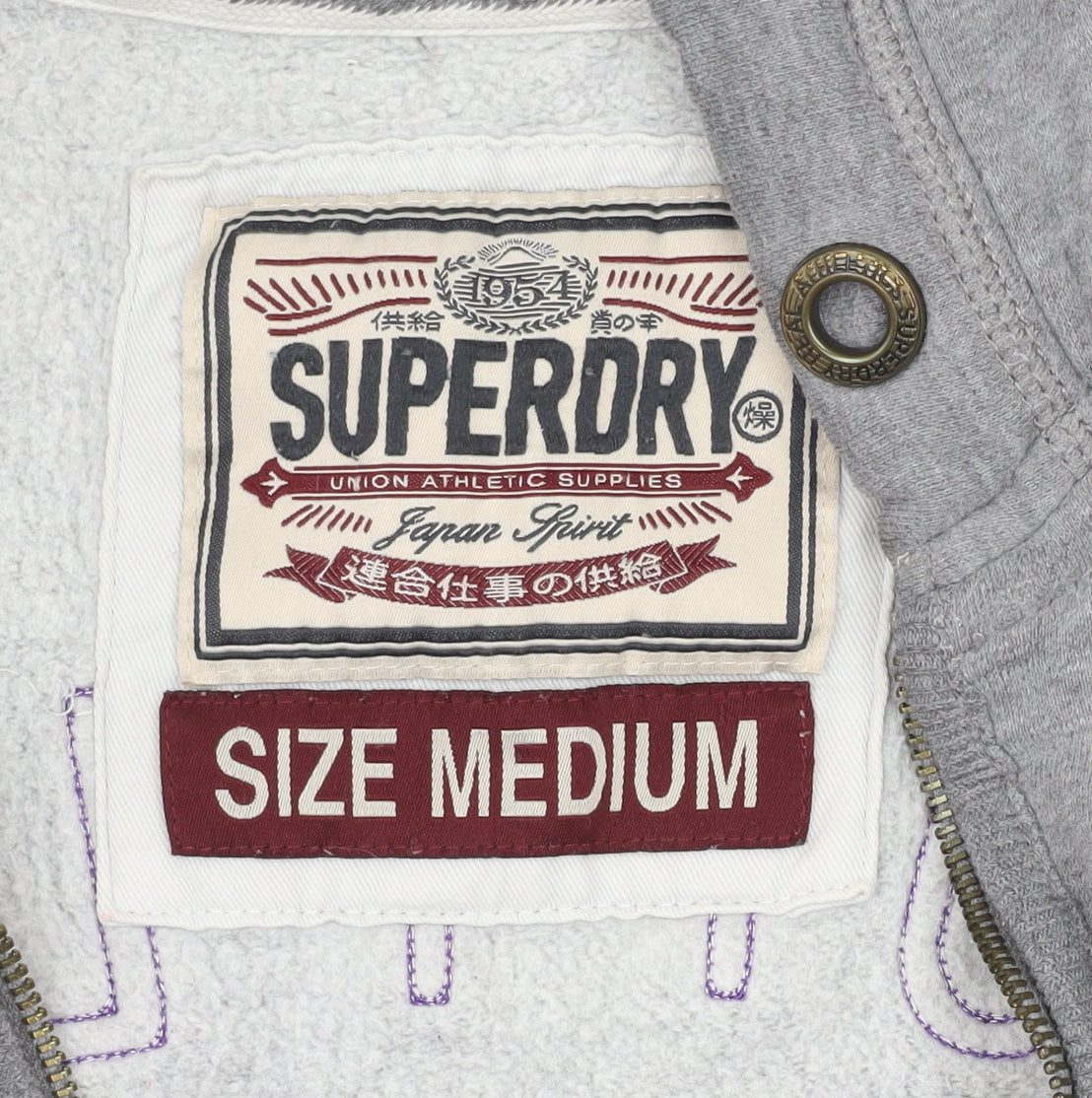 Superdry Womens Grey Full Zip Hoodie Medium with Logo Print