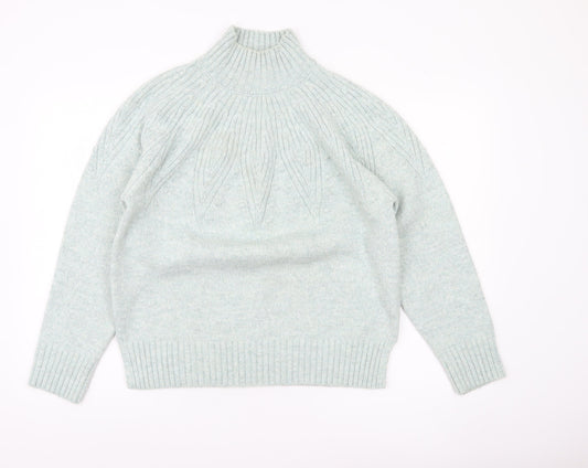 Marks and Spencer Womens Green M Mock Neck Cable Knit Jumper
