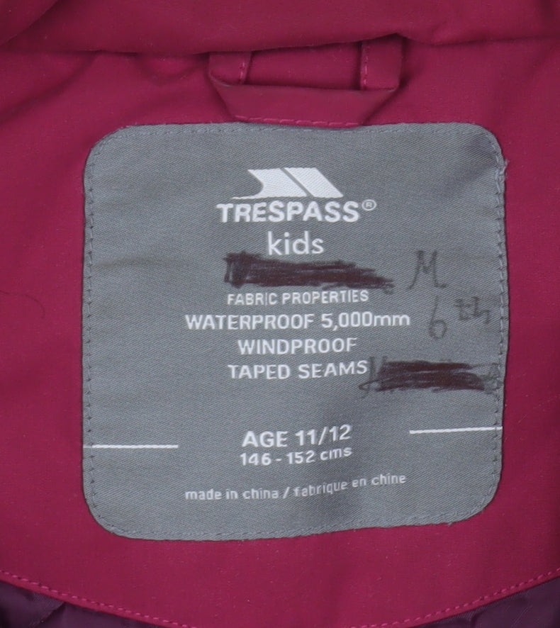 Trespass Girls Red Hooded Parka Coat Age 11 Years Long Waterproof Winter