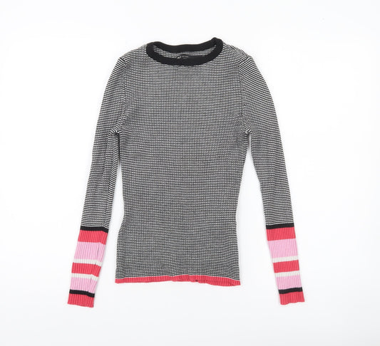 ONLY Womens Black Striped Slim Fit Knit Jumper Size S