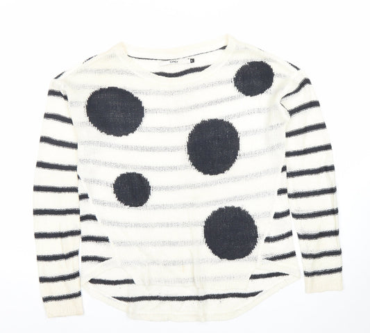 Additional front view of Only women’s black white striped polka dot knit jumper, size S