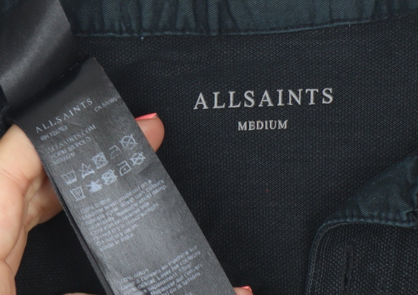 AllSaints Men’s Black Polo Shirt Size M Short Sleeve Cotton
