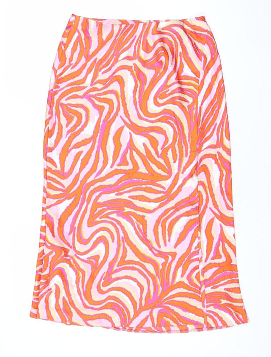 Additional front view of Dunnes women’s pink orange animal print pencil skirt, size UK 12