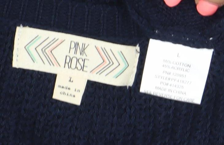 Pink Rose Womens Blue L Chunky Knit Pullover Jumper Casual