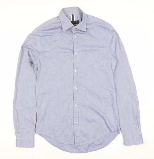 Additional front view of Zara Man Slim Fit Blue Striped Cotton Long Sleeve Shirt S