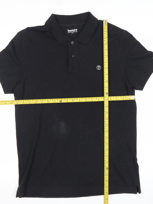 Timberland Men’s Black Cotton Polo Shirt M Regular Fit Logo Casual