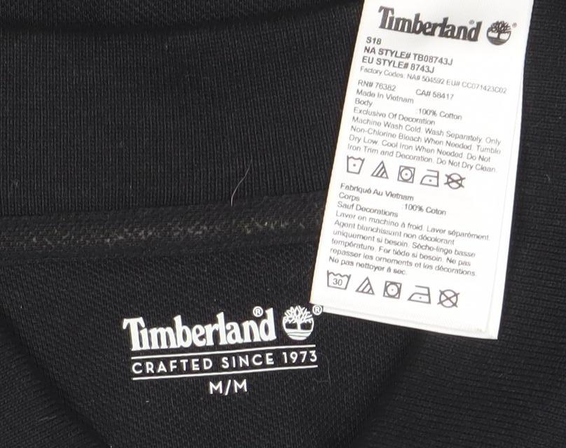 Timberland Men’s Black Cotton Polo Shirt M Regular Fit Logo Casual