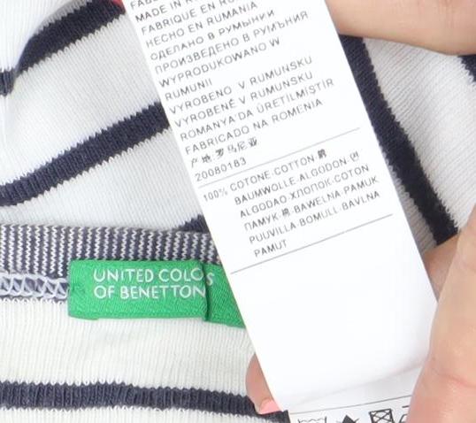 United Colors of Benetton Womens Striped Cotton V-Neck Jumper S