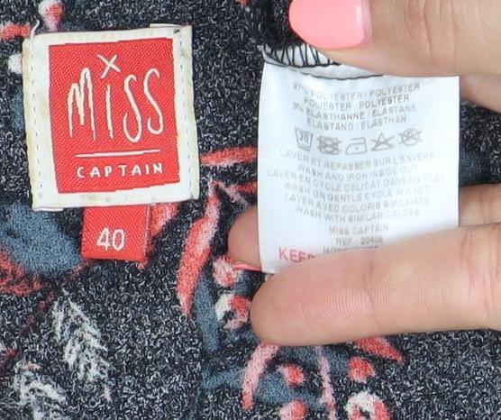 Miss Captain Womens Black Floral Shift Dress Size 12 3/4 Sleeve Bow Detail