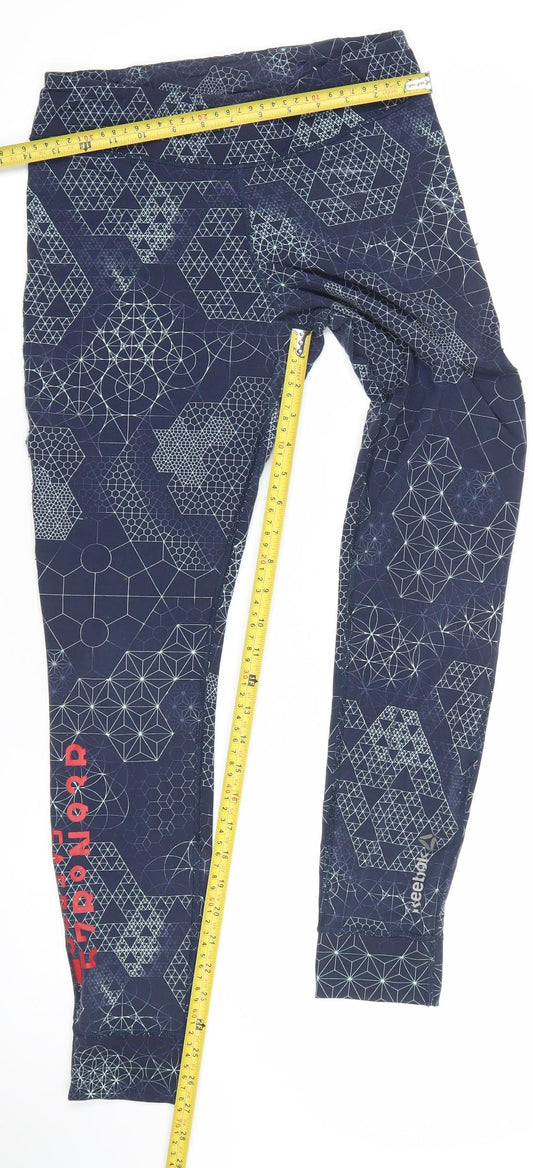 Reebok Womens Blue Geometric Print Leggings Size S Slim Fit