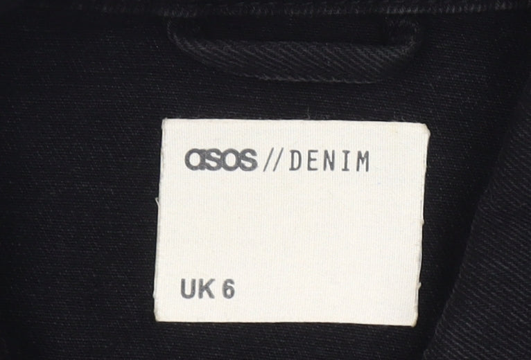 ASOS Women Black Denim Cropped Jacket UK 6 Casual Long Sleeve