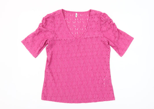 Additional front view of Only women’s pink, size UK 8, v-neck puff sleeve blouse top