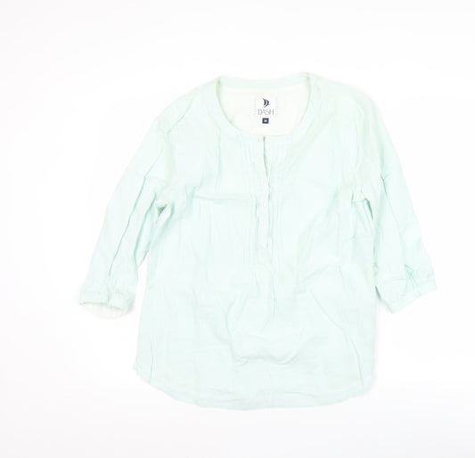 Dash Womens Green Tunic Blouse Size 12 Linen Cotton 3/4 Sleeve
