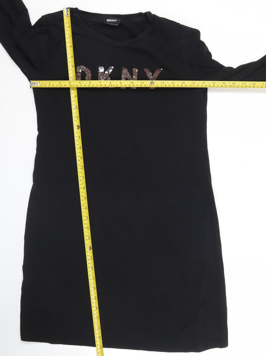 DKNY Women’s Black Sequin Logo T-Shirt Dress Size S