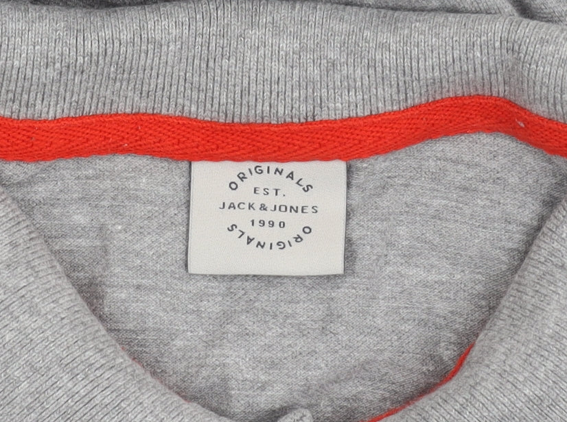 Jack & Jones Mens Grey Polo Shirt Size M Short Sleeve Cotton Blend