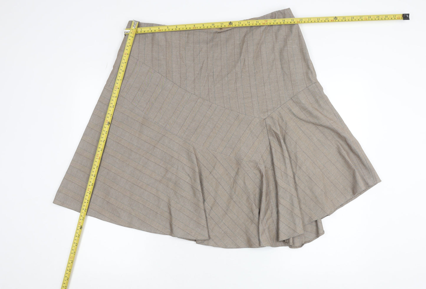 Next Women Beige Striped Flare Skirt Size 20 Knee Length Workwear