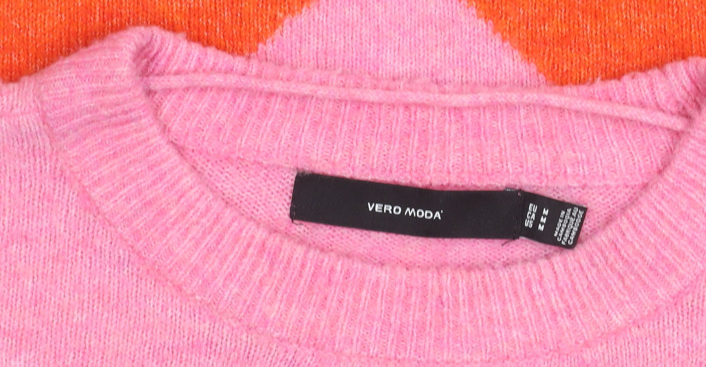 Vero Moda Women’s Pink Orange Pullover Jumper Size S Crew Neck Knit