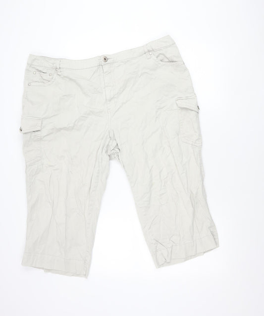 Additional front view of Faded Glory unisex beige cargo shorts 26w relaxed cotton stretch