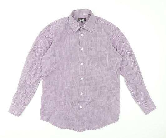 Additional front view of Dunnes Men’s Purple Check Long Sleeve Dress Shirt 15in Collar