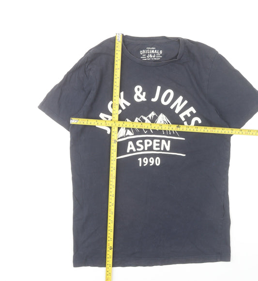 Jack & Jones Men's Blue Graphic Print T-Shirt Size S Crew Neck