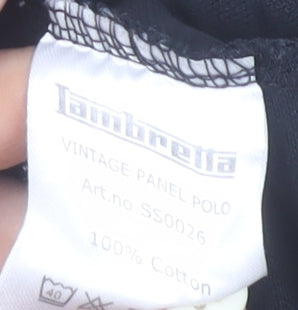 Lambretta Men’s Black Beige Vintage Panel Polo Shirt Size M Cotton