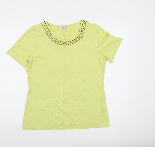 Additional front view of Dunnes women’s green beaded scoop neck t-shirt uk 14
