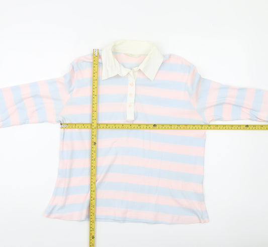 Marks and Spencer Womens Polo Shirt UK 14 Multicoloured Striped Cotton 3/4 Sleeve