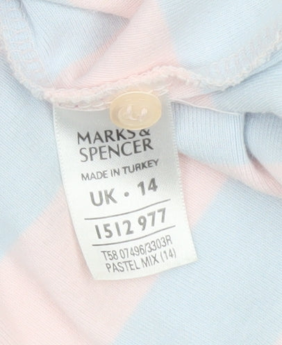 Marks and Spencer Womens Polo Shirt UK 14 Multicoloured Striped Cotton 3/4 Sleeve