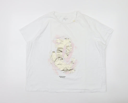 Dunnes Stores Womens White XL Cotton Graphic T-Shirt Short Sleeve