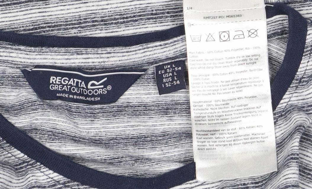 Regatta Men’s Blue Striped Cotton Blend Crew Neck T-Shirt Size L