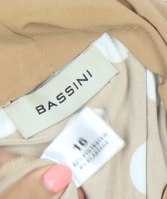 Bassini Women’s Beige Polka Dot Wrap Blouse Size 16 3/4 Sleeve Cowl Neck