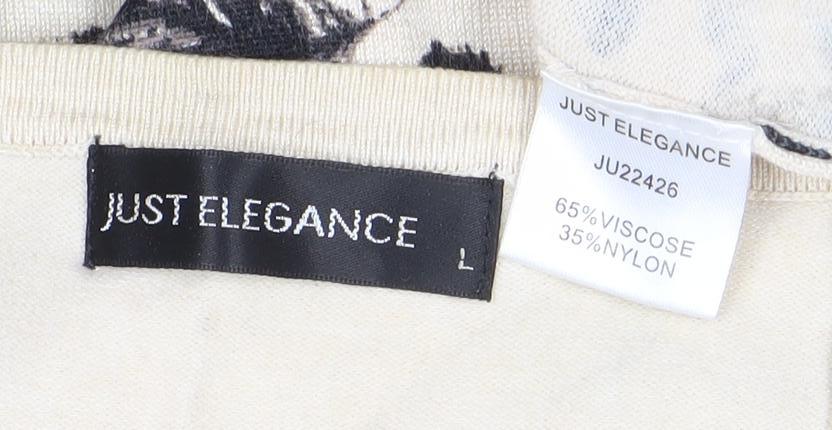Just Elegance Womens Beige Feather Print Cardigan L 3/4 Sleeve