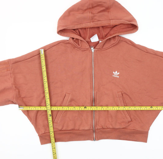 Adidas Women’s Rust Orange Hoodie Zip Sweatshirt UK 14 Logo Cotton