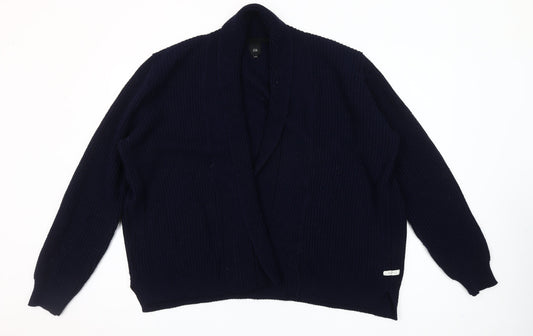 Additional front view of River Island unisex blue 2xl chunky-knit open cardigan jumper
