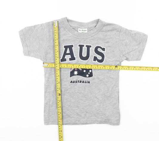 Oz Designs Girls Grey T-Shirt Size 6 Years AUS Flag Print Casual Top