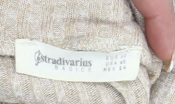 Stradivarius Women’s Beige XS Mock Neck Long Sleeve Knit Top