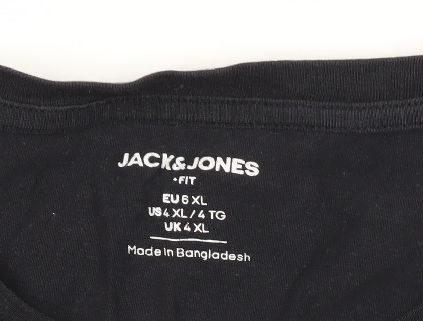 Jack & Jones Mens Black 4XL Logo Graphic Cotton T-Shirt