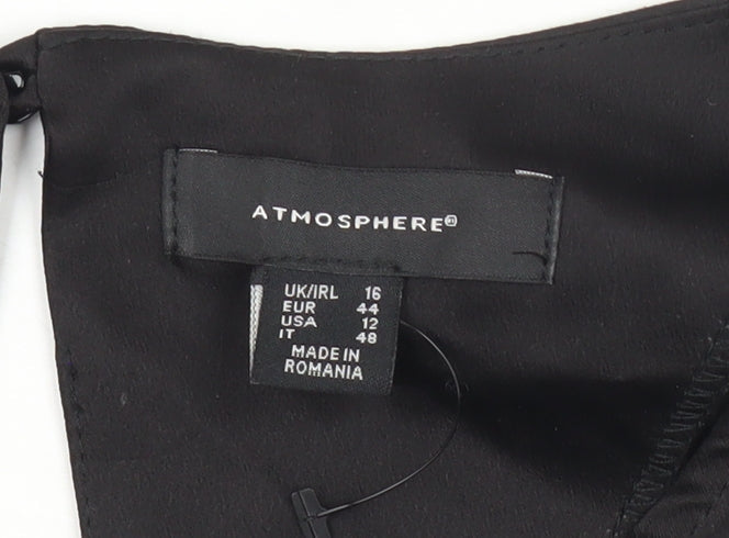 Atmosphere Women’s Black Wrap Satin Blouse Size 16 Kimono Sleeve