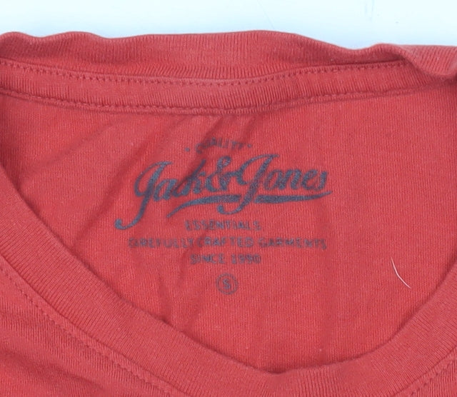 Jack & Jones Men's Red Small Regular Fit Cotton Crew Neck T-Shirt