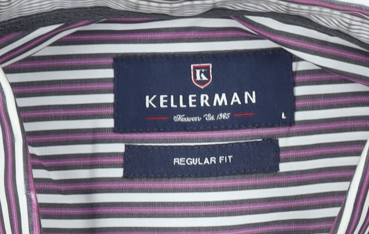 Kellerman Men's Purple Striped Button-Up Shirt L Regular Fit Cotton