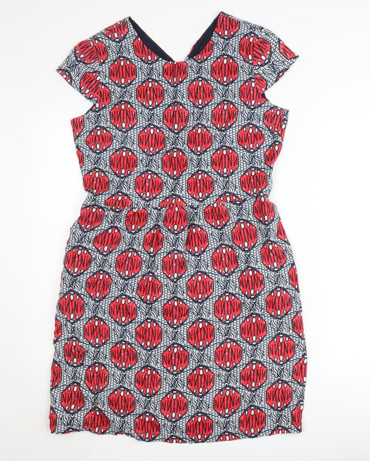 Additional front view of Oui Women’s Red Geometric Knee Length Sheath Dress, size UK 12