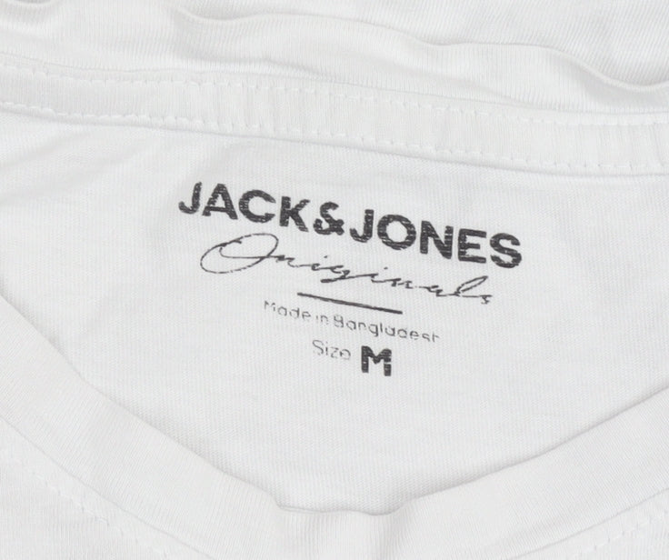 Jack & Jones Men’s White Graphic Logo T-Shirt Size M Crew Neck