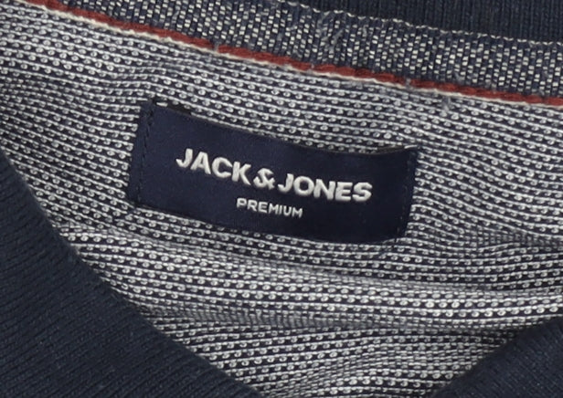 Jack & Jones Men’s Grey Polo Shirt Size M Short Sleeve Cotton Blend