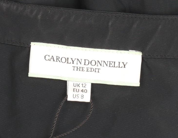 Carolyn Donnelly Womens Black Size 12 A-Line Ruched Puff Sleeve Dress