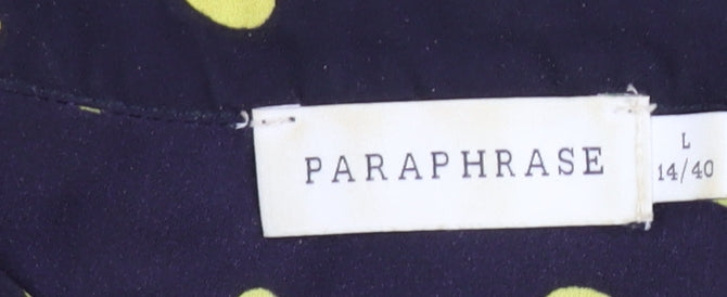 Paraphrase Women’s Black Yellow Polka Dot Blouse L 14 Tunic Long Sleeve