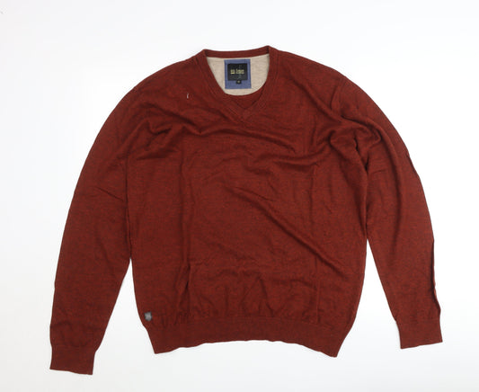 6th Sense Men’s Brown Wool Cotton V-Neck Jumper XL Classic Knit