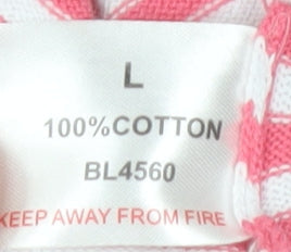 Blarney Womens Pink Striped Cotton V-Neck Jumper Size L
