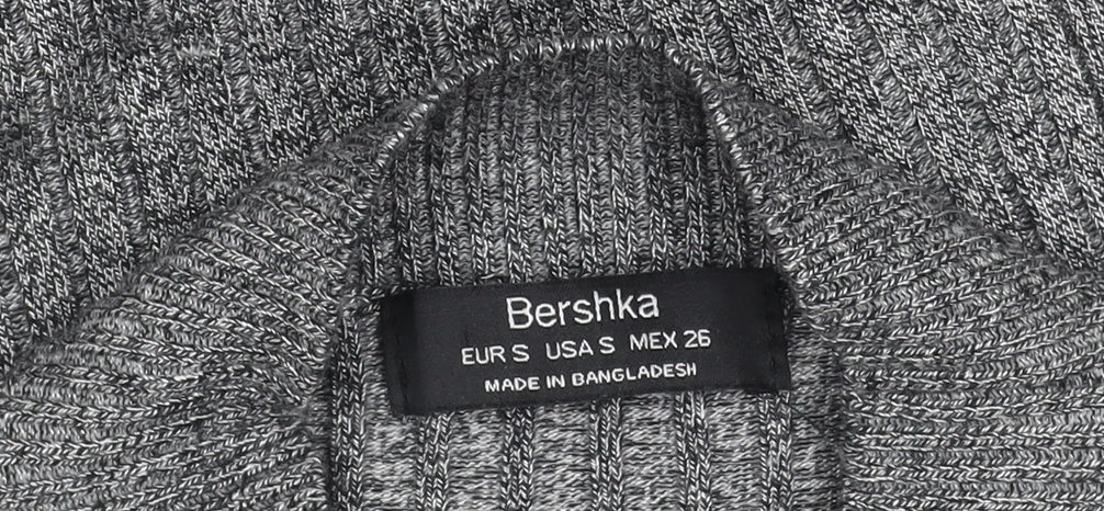 Bershka Women Grey Slim Fit Mock Neck Ribbed Knit Jumper Size S