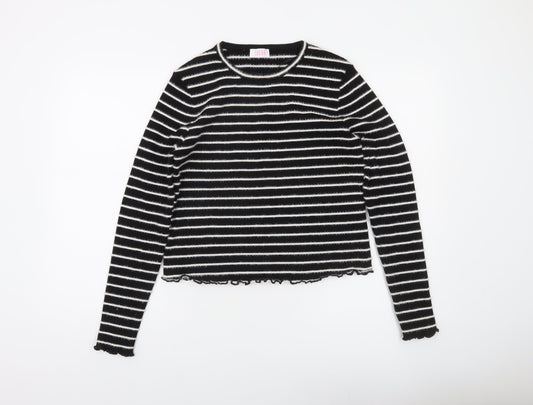 Savida Women's Black Striped Crew Neck Knit Jumper Size 16